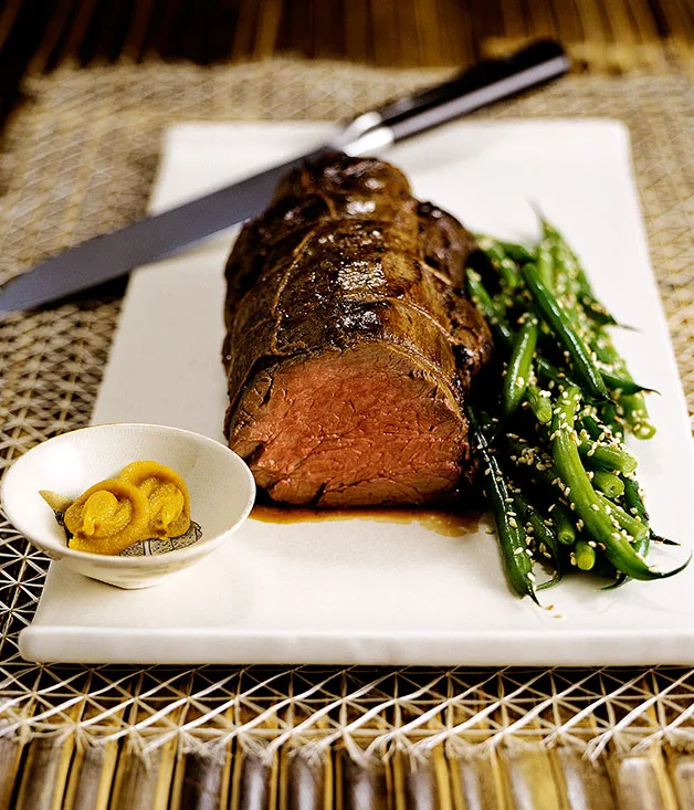 Japanese mustard-miso roasted beef fillet