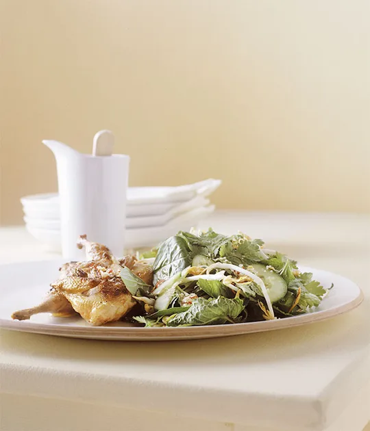 Lemon and mint quail salad recipe | Gourmet Traveller