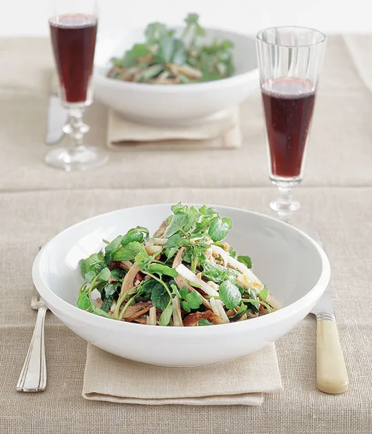 Chinese roast duck, jicama, watercress and mint salad recipe | Gourmet Traveller recipe