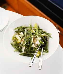 Salad of celery hearts and green beans with anchovy dressing