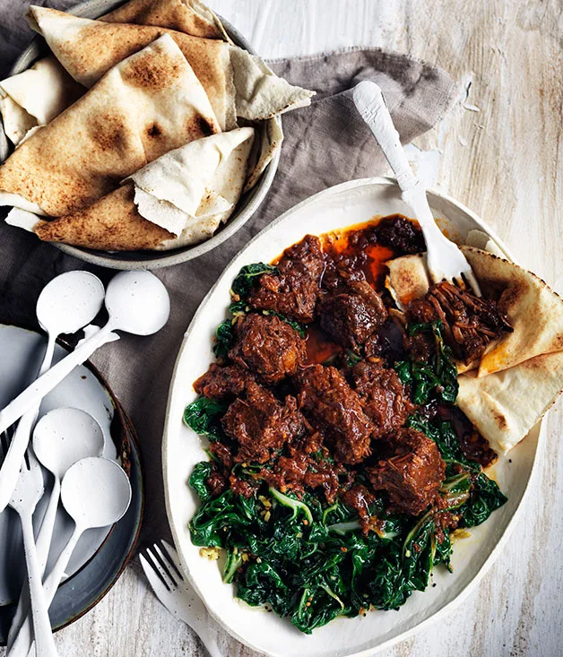 Berbere beef stew and spiced silverbeet