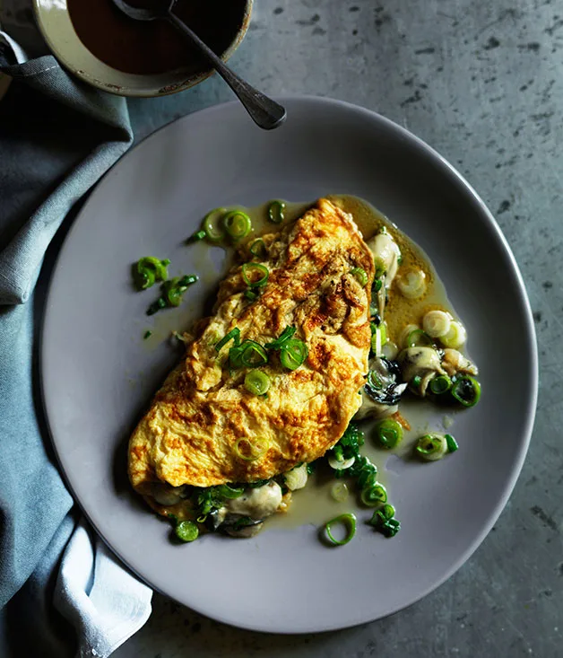 Oyster omelette with oyster sauce