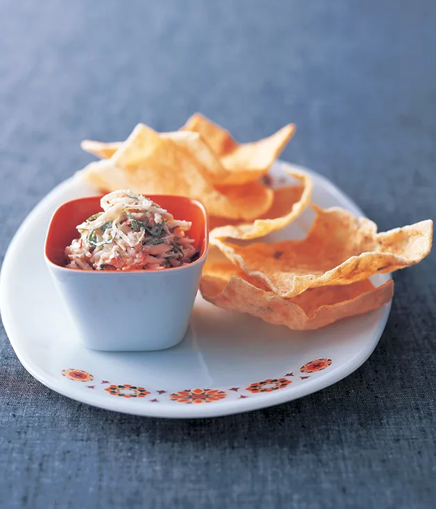 Crab, coconut and mint dip with cassava crackers