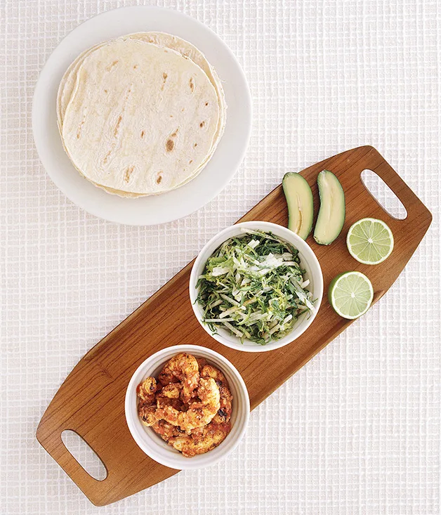 Prawn tacos with jicama slaw