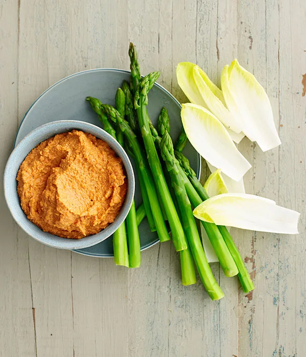 Romesco with asparagus and witlof