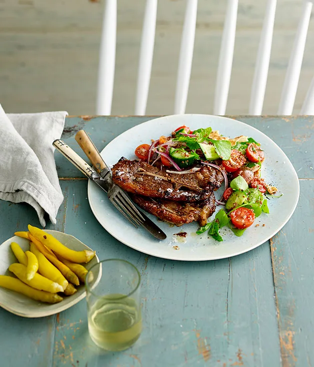 Sumac and mint-grilled lamb chops with quinoa fattoush