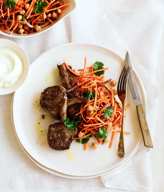 Spiced Lamb with Carrot and Chickpea Salad Recipe