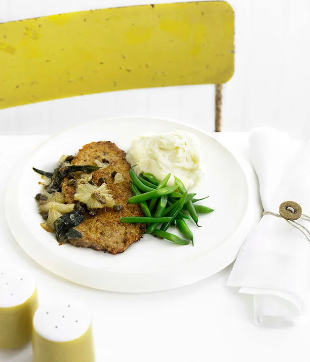 Veal schnitzel with lemon, caper and sage sauce