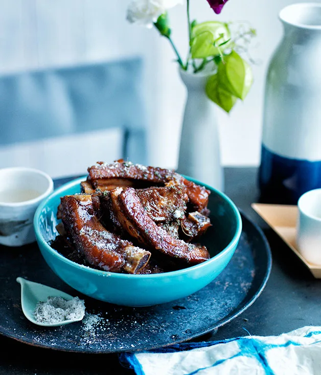 Grilled pork ribs with umeboshi plum vinegar