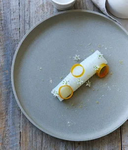 Butter-poached Port Lincoln squid, barley miso-cured egg yolks, lemon, wasabi