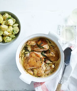 Lemon and mustard chicken with crushed herb potatoes