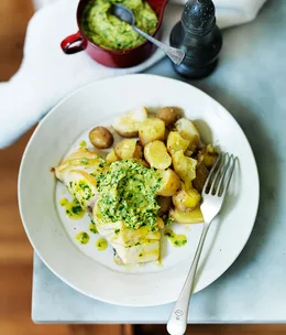 Roast blue-eye trevalla with spinach hollandaise