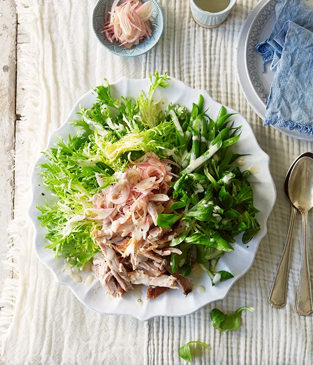 Confit pork, green bean and pickled shallot salad