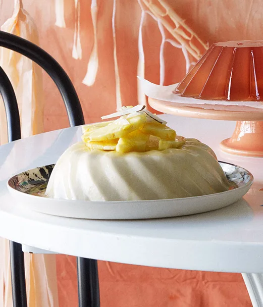 Coconut panna cotta with pineapple and lime-rum syrup