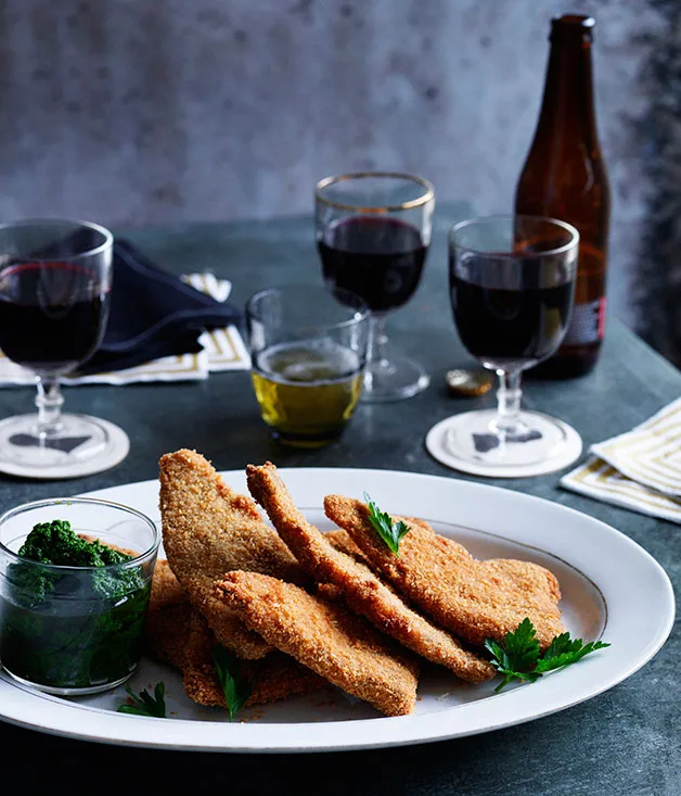 Fried pig’s ears with salsa verde