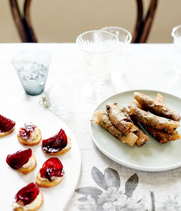 Spicy lamb cigars in brik pastry