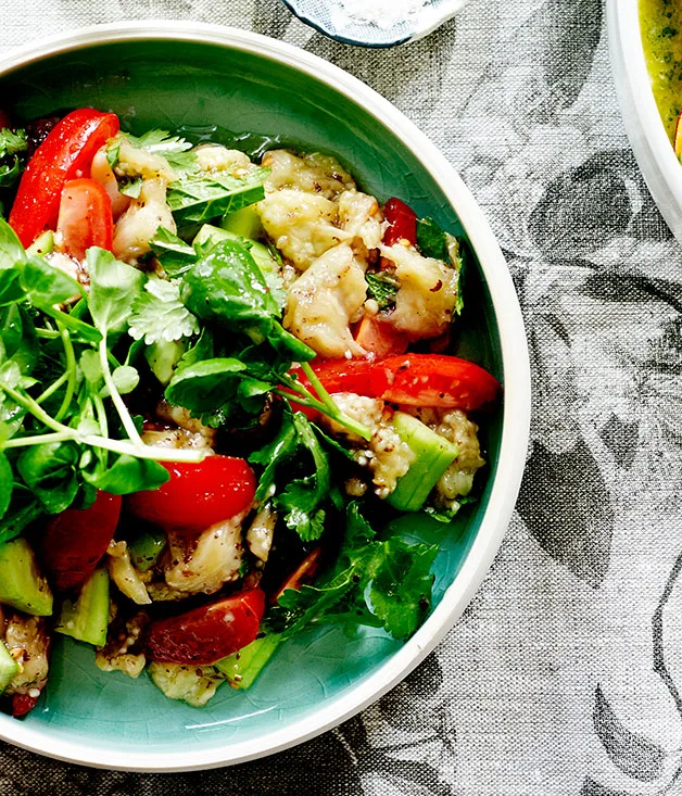 Smoky eggplant and pomegranate salad