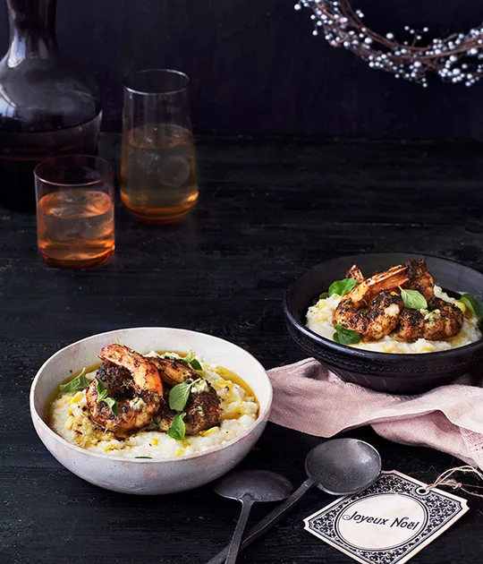 Grilled-Corn Grits With Prawns and Lime Butter
