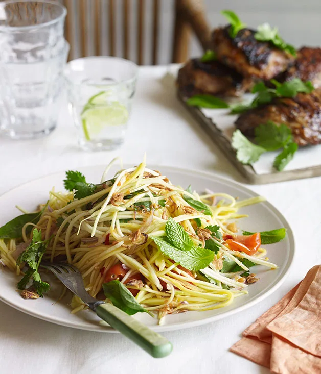 Barbecued lemongrass chicken with green mango salad