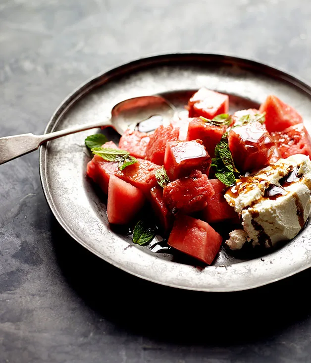 Watermelon with rosewater, labne, mint and pomegranate molasses