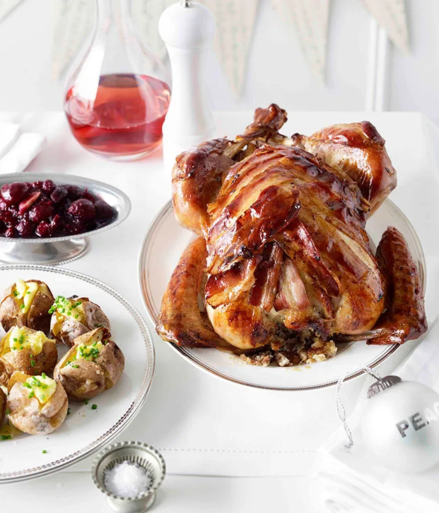 Turkey with chestnut, rosemary and apple stuffing and cherry-cranberry preserve