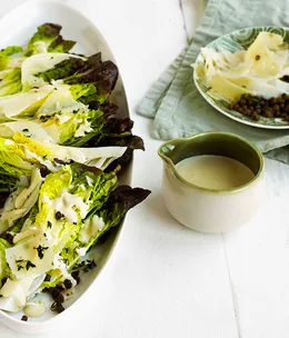 Lettuce with anchovy dressing, crisp capers and crisp thyme