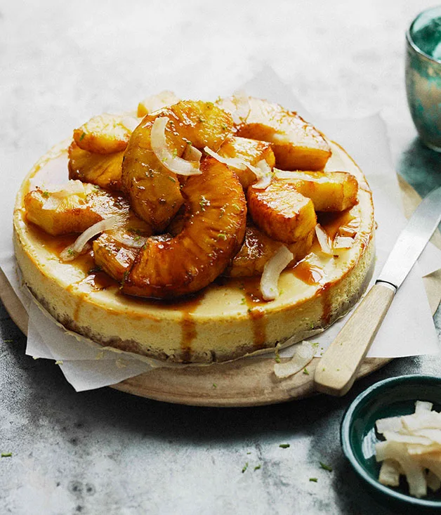 Coconut and lime cheesecake with brown sugar pineapple