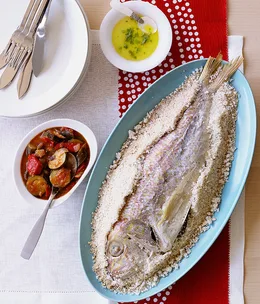 Snapper baked in salt with ratatouille
