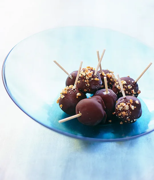 Chocolate orange ice-cream balls with almond praline recipe | Gourmet Traveller