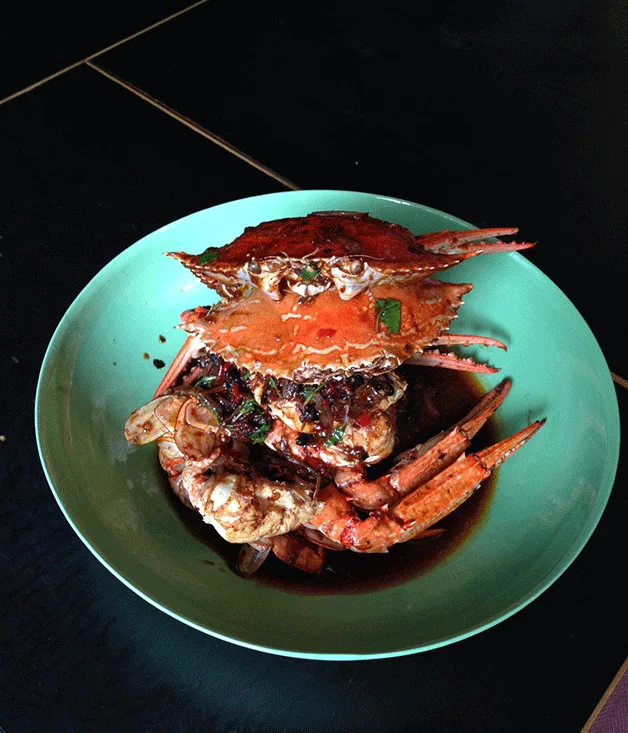 Stir-fried blue swimmer crab with salted black bean, chilli and native basil