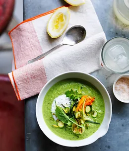 Raw zucchini, pistachio and buttermilk soup