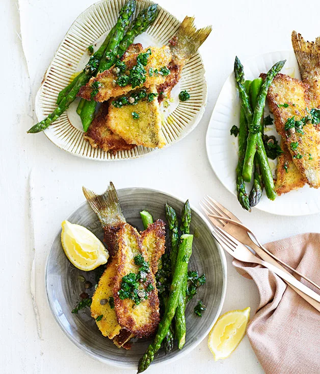 Crumbed whiting and ravigote sauce