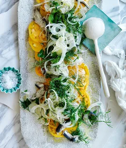 Oxheart tomato and fennel salad with pickled anchovies