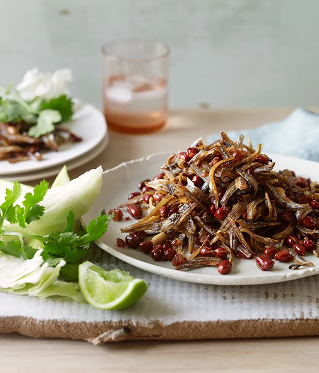 Ikan bilis sambal with cucumber and peanuts