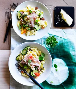 Zucchini and mortadella orecchiette with pecorino