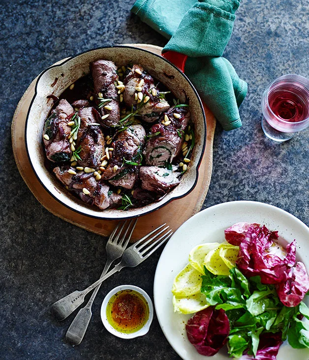 Pork braciole with currants and rosemary