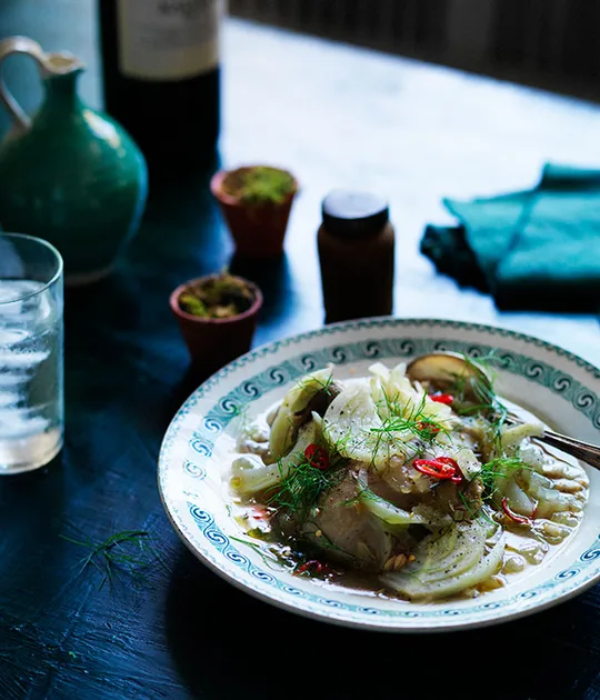 Spatchcock With Fennel-Barley Broth Recipe