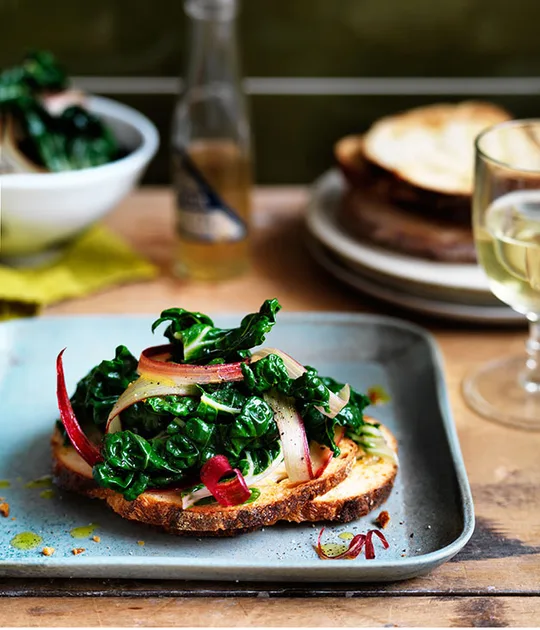 Shaved Rhubarb and Chard Crostini Recipe