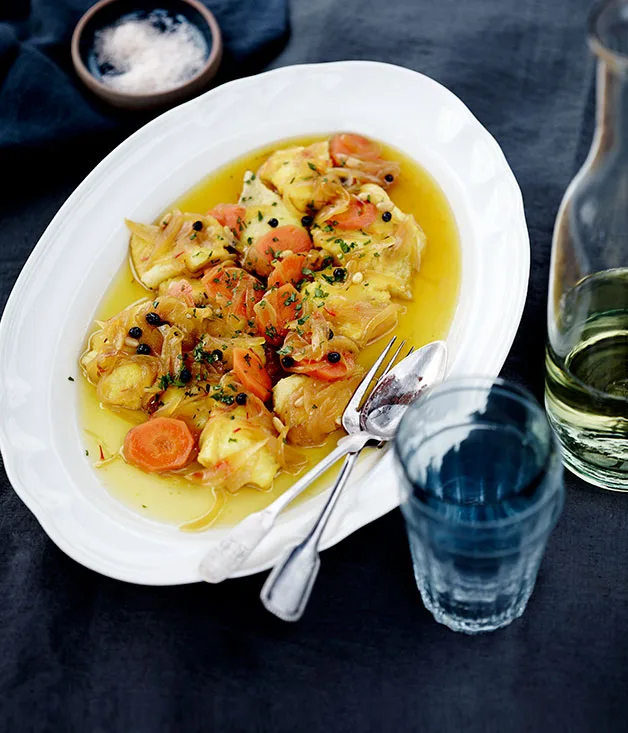 Escabeche of Murray cod with saffron and currants