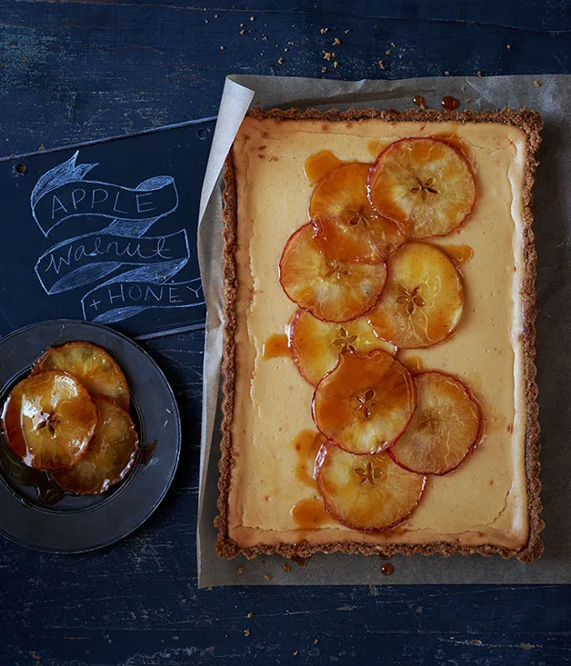 Apple and honey tart with walnut crumb crust