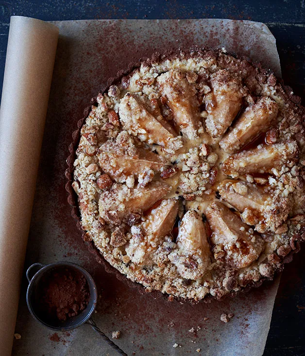 Pear, chocolate and ricotta tart