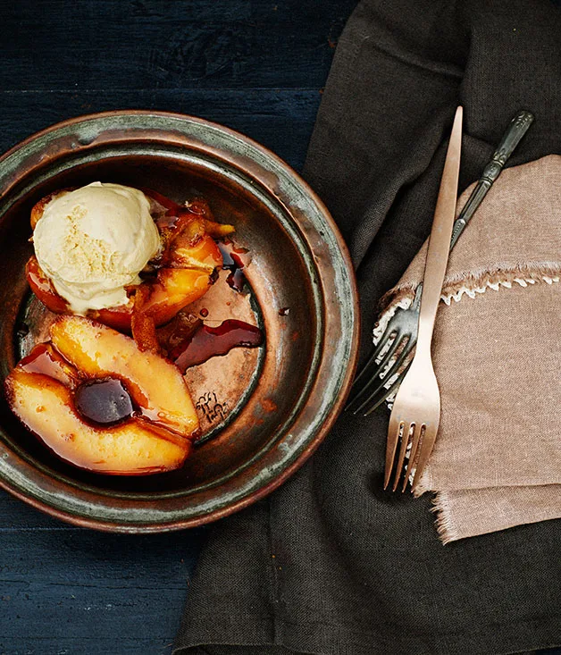Orange muscat roast quince with macadamia ice-cream