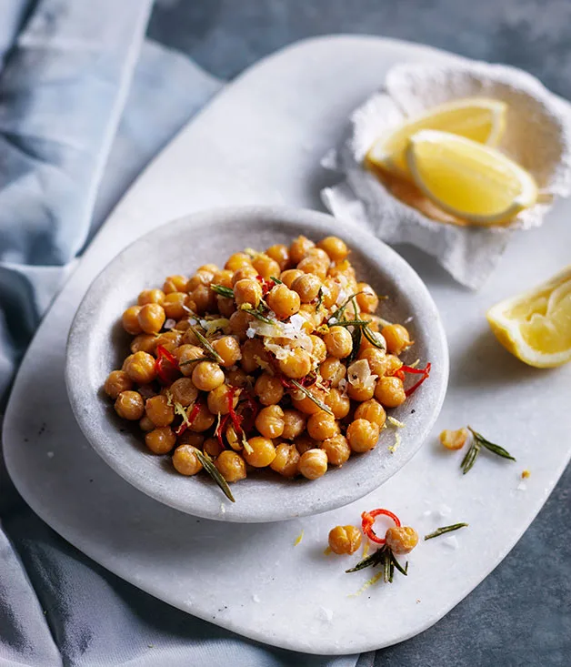 Fried chickpeas with lemon, rosemary and parmesan