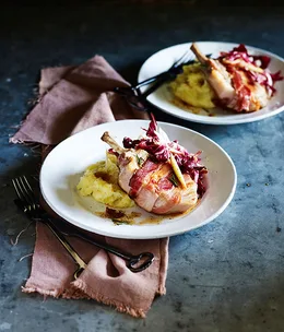 Roast pork cutlets with olive oil mash