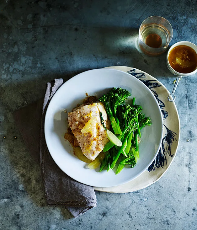 Roast fish with broccolini, lemon and burnt butter