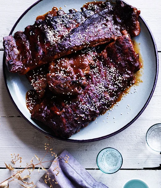 Sticky glazed pork ribs
