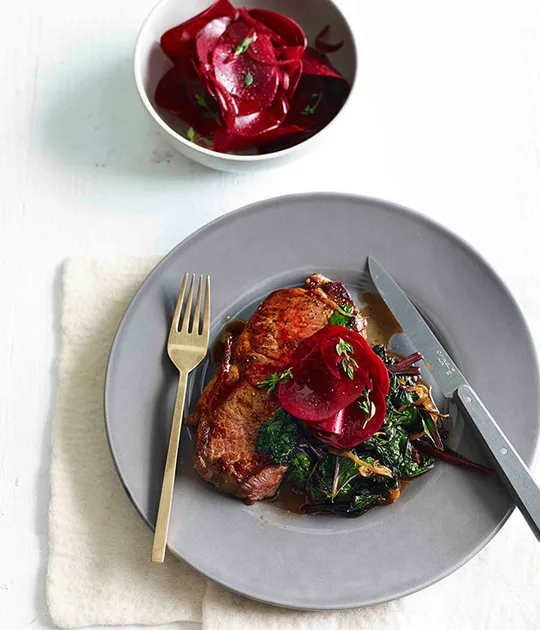 Steak with Kale and Quick-Pickled Beetroot Recipe