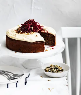 Spiced beetroot seed cake with rapadura frosting