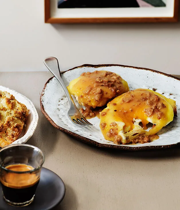 Duck-fat scones, smoked cheese, sausage gravy and fried eggs