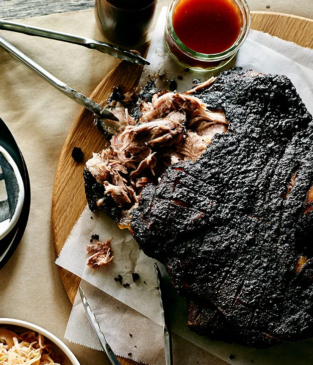 Smoky pork shoulder with Lexington barbecue sauce